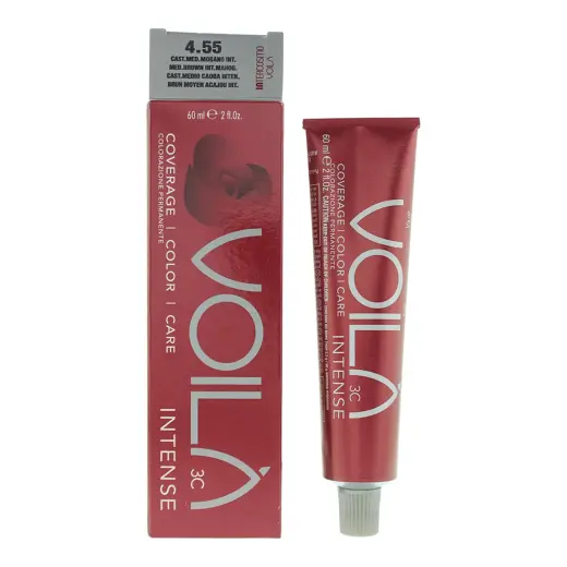 Intercosmo, Voila 3C Intense, Permanent Hair Dye, 4.55 Medium Brown Intense Mahogany, 60 ml