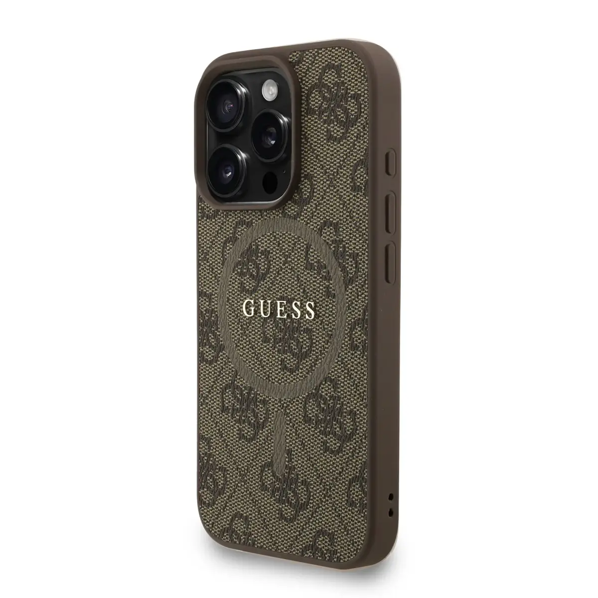 Guess PU Leather 4G Colored Ring Strap MagSafe Case for iPhone 16 Pro Brown