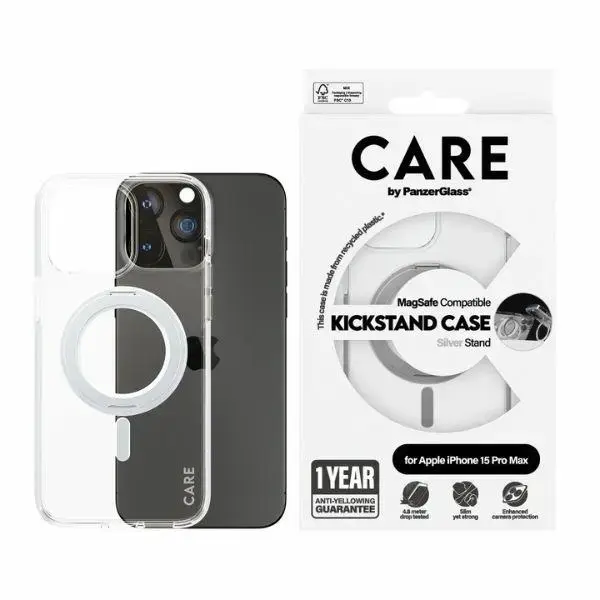 CARE by PanzerGlass Kickstand Case iPhone 15 Plus 6,7" MagSafe srebrny|silver 1416