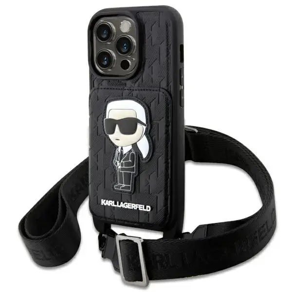 Karl Lagerfeld KLHCP14LCSAKHPKK iPhone  14 Pro 6.1" hardcase czarny|black Crossbody Saffiano Monogram Ikonik