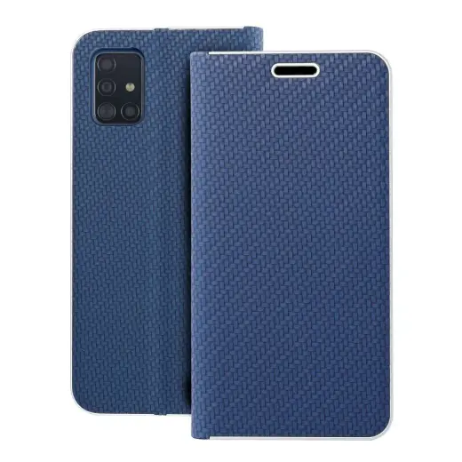LUNA Book Carbon knyginio tipo telefono dėklas Samsung Galaxy A51 (A515) mėlynas