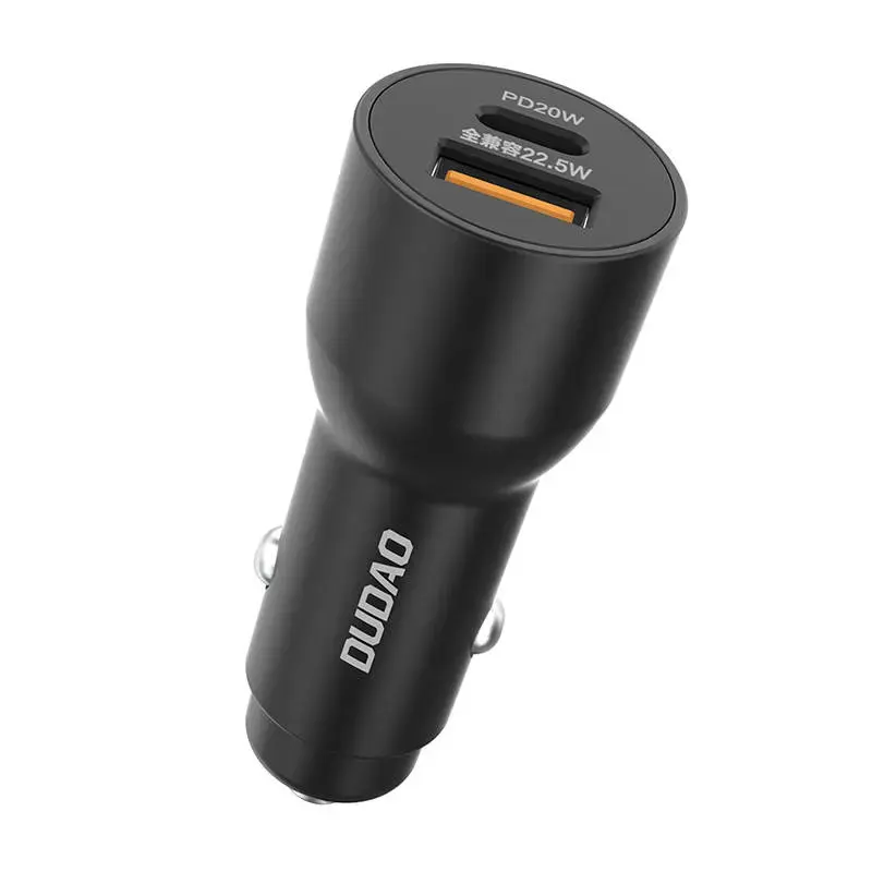 Car charger Dudao TGR1, USB + USB-C, PD 22.5W (black)