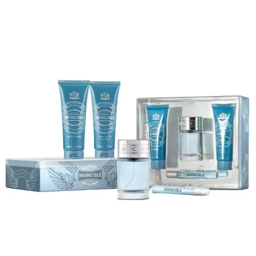 Set New Brand: Invincible, Eau De Toilette, For Men, 100 ml + Invincible, Eau De Toilette, For Men, 10 ml + Invincible, Cleansing, Shower Gel, All Over The Body, All Skin Types, 130 ml + Invincible, After-Shave Gel, 100 ml
