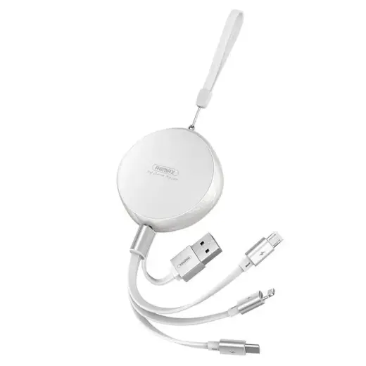 REMAX Sury flat retractable 3in1 data charging cable USB - USB Type C | Lightning | micro USB 2,1 A 1 m white (RC-185th)
