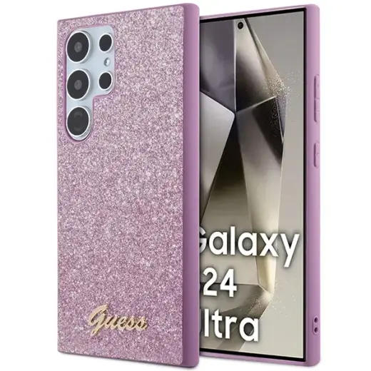 Guess GUHCS24LHGGSHU S24 Ultra S928purple hardcase Glitter Script