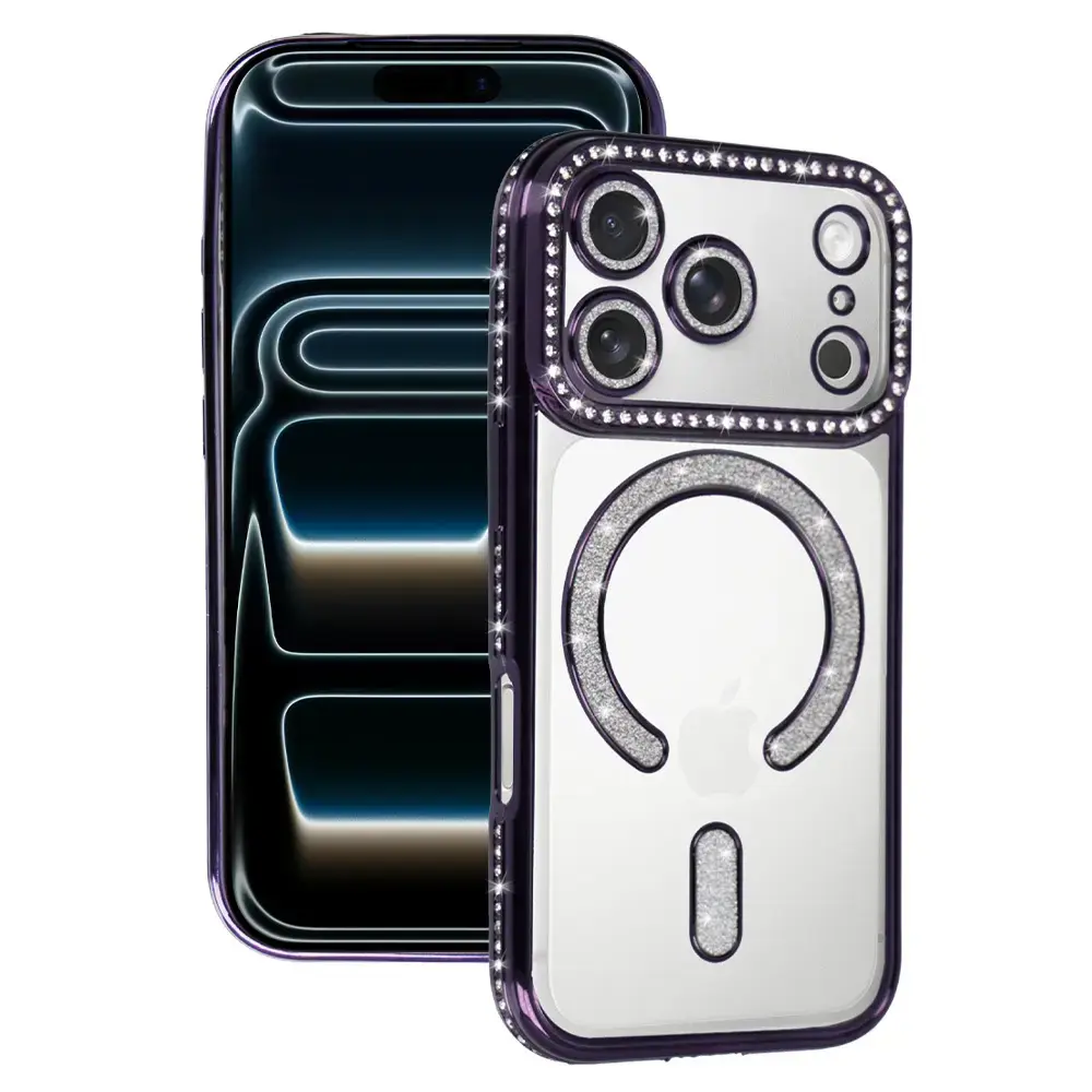 Bling maciņš ar MagSafe atbalstu telefonam iPhone 17 Pro Max violets