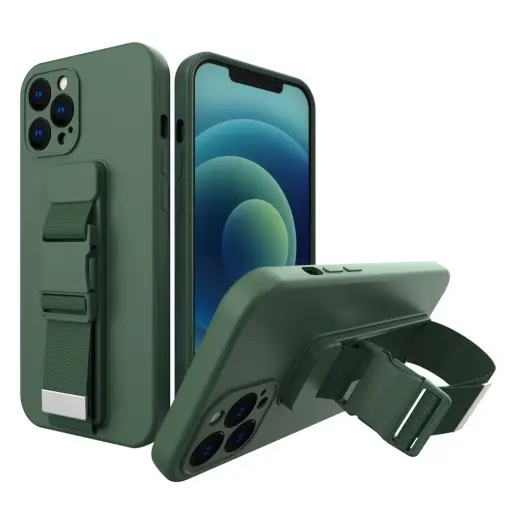 Rope gel phone case with a chain lanyard for iPhone 12 Pro Max green