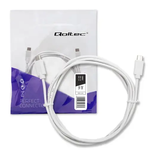 Qoltec duomenų perdavimo ir įkrovimo laidas | USB-C į USB-C | 2m | baltas