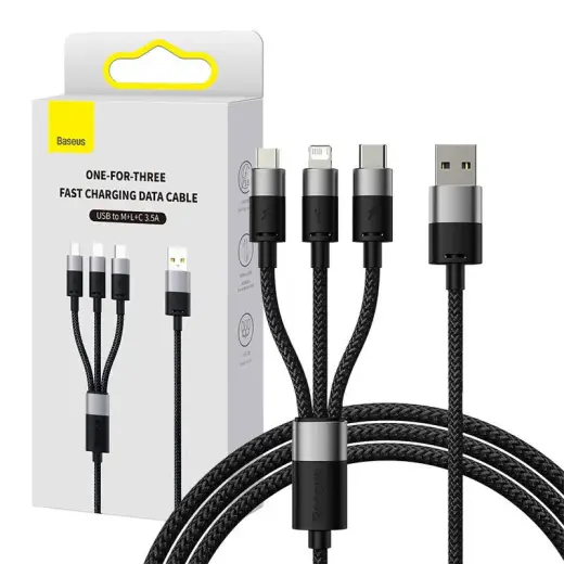Baseus StarSpeed 3-in-1 data transfer and charging cable | USB-A to USB-C, Lightning, Micro USB | 17.5W | 0.6m | black