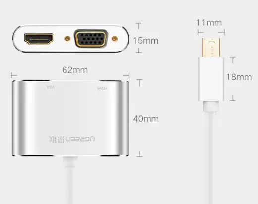 Ugreen HDMI | VGA - mini DisplayPort adapter Full HD 1080p silver (MD115 20421)