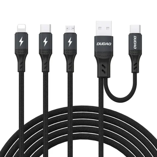 Dudao L3W 3-in-1 andmeedastus- ja laadimiskaabel | USB-A kuni Lightning, USB-C, Micro USB | 66W | must
