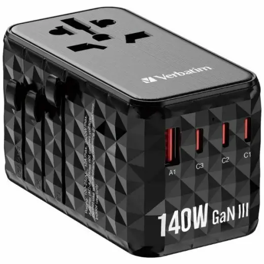 Verbatim Adapter зарядное устройство | 140W | GaN, PD | USB-A, USB-C | черное