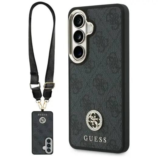 Guess 4G Big Rhinestone Triangle Strap telefoni ümbris MagSafe toega Samsung Galaxy S26 (S942) must