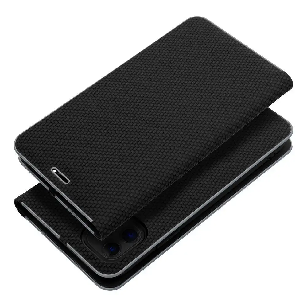 LUNA Book Carbon grāmatveida maciņš telefonam iPhone 16 Pro Max melns