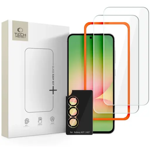 Tech-Protect Easy Set+ grūdintas apsauginis stiklas telefonui Galaxy A37 5G su montavimo rėmeliu (3 vnt.)