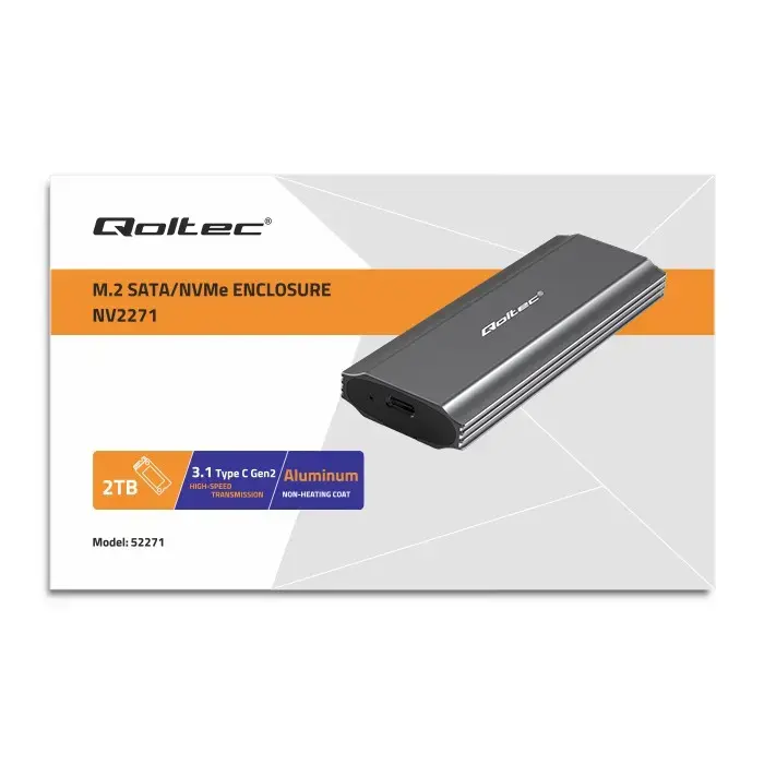 Qoltec Enclosure NV2271 for drive M.2 SSD | SATA | NVMe | USB-C | 2TB
