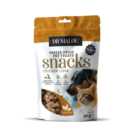 Gardumi suņiem un kaķiem - DR Malou, Freeze-dried chicken liver for dogs and cats 50g