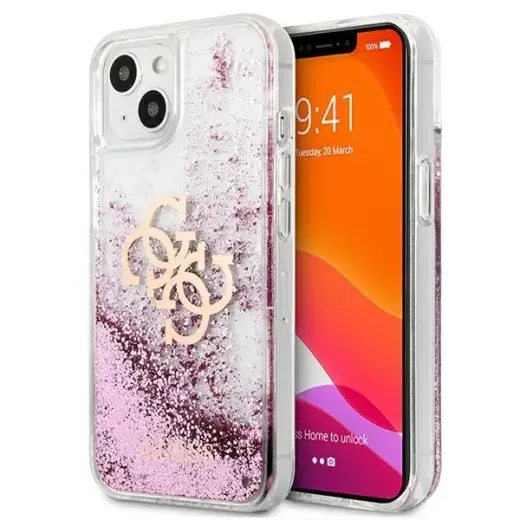 GUHCP13MLG4GPI Guess TPU Big 4G Liquid Glitter Pink Case for iPhone 13 Transparent