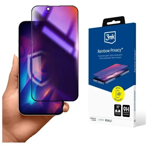 3MK Rainbow Privacy aizsargplēve telefona ekrānam iPhone 16e (privātuma efekts)