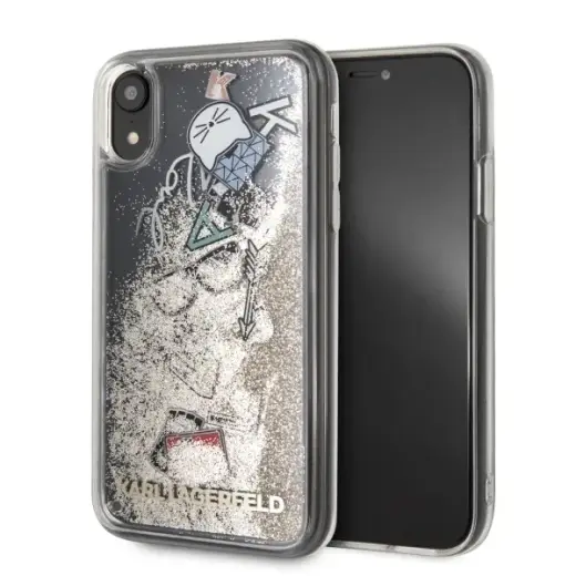 Karl Lagerfeld Iconic Liquid с блестками чехол для телефона для iPhone XR золотой жесткий чехол