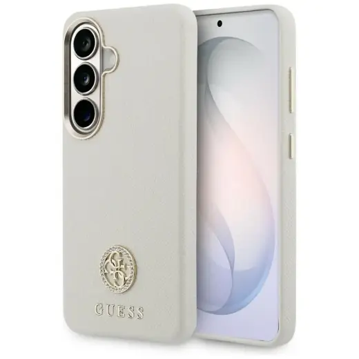 Guess Rhinestone Round Logo чехол с поддержкой MagSafe для телефона Samsung Galaxy S26+ (S947) бежевый