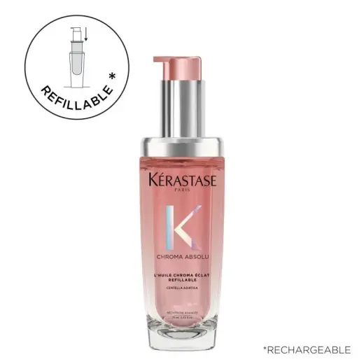 Kérastase Chroma Absolu Refillable Hair Oil and Refill Capsule Duo for Fine to Medium Hair with Glycerin & Hyaluronic Acid 75ml