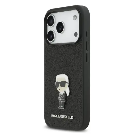 Karl Lagerfeld Fixed Glitter Metal Ikonik чехол для телефона Apple iPhone 17 Pro черный