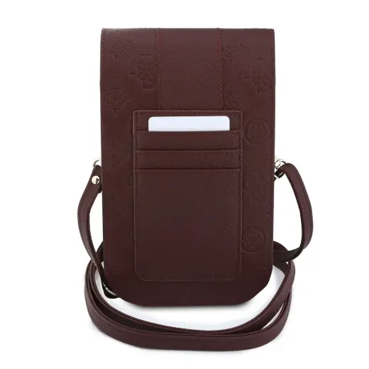 Guess PU 4G Peony Stripe Metal Logo Phone Bag Burgundy