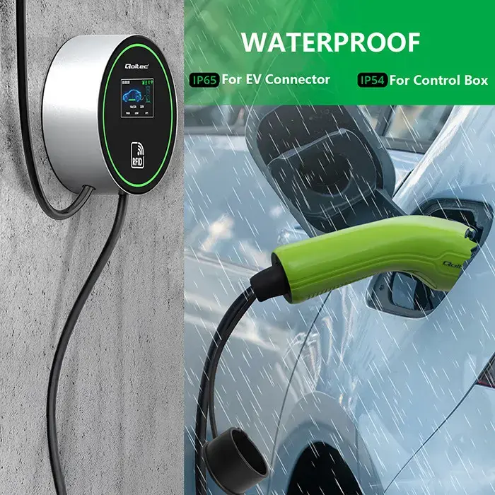 Qoltec EV Charging Station 2-in-1 Type2 | 22kW | Wi-fi| LCD | RFID | 3 phases | Wallbox | 5m