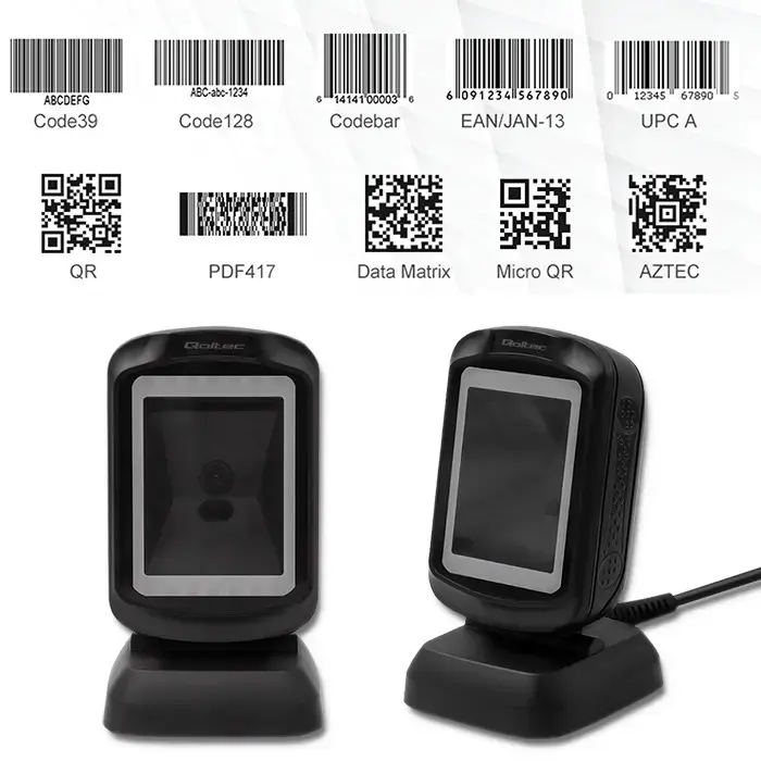 Qoltec Stationary barcode reader and QR code scanner | 1D 2D | USB | Fast