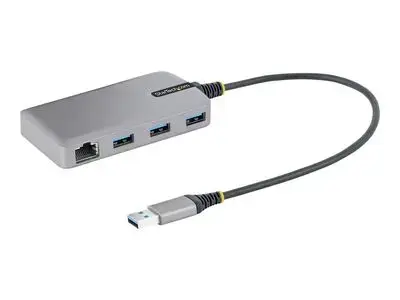 StarTech.com 3-Port USB Hub with Ethernet, 3x USB-A Ports, Gigabit Ethernet RJ45, USB 3.0 5Gbps, Bus-Powered, USB Hub w| GbE and 1ft|30cm Long Cable, Portable Laptop USB Hub - USB Expansion Hub w| Ethernet Adapter (5G3AGBB-USB-A-HUB) - hub - 3 ports