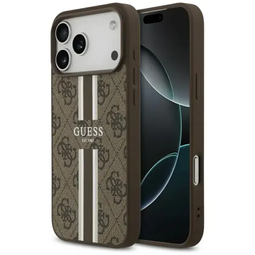 Case Guess 4G Printed Stripes MagSafe for iPhone 17 Pro Max brown