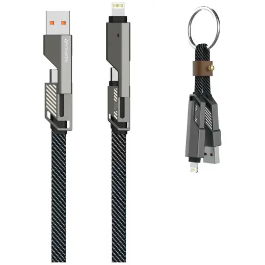 4smarts ComboCord Flat 3-in-1 data transfer and charging cable | USB-A to USB-C, Lightning | 240W | 1.5m | gray | 2-pack
