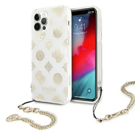Guess GUHCP12LKSPEGO Peony Chain Collection telefoni ümbris iPhone 12 Pro Max kuldne