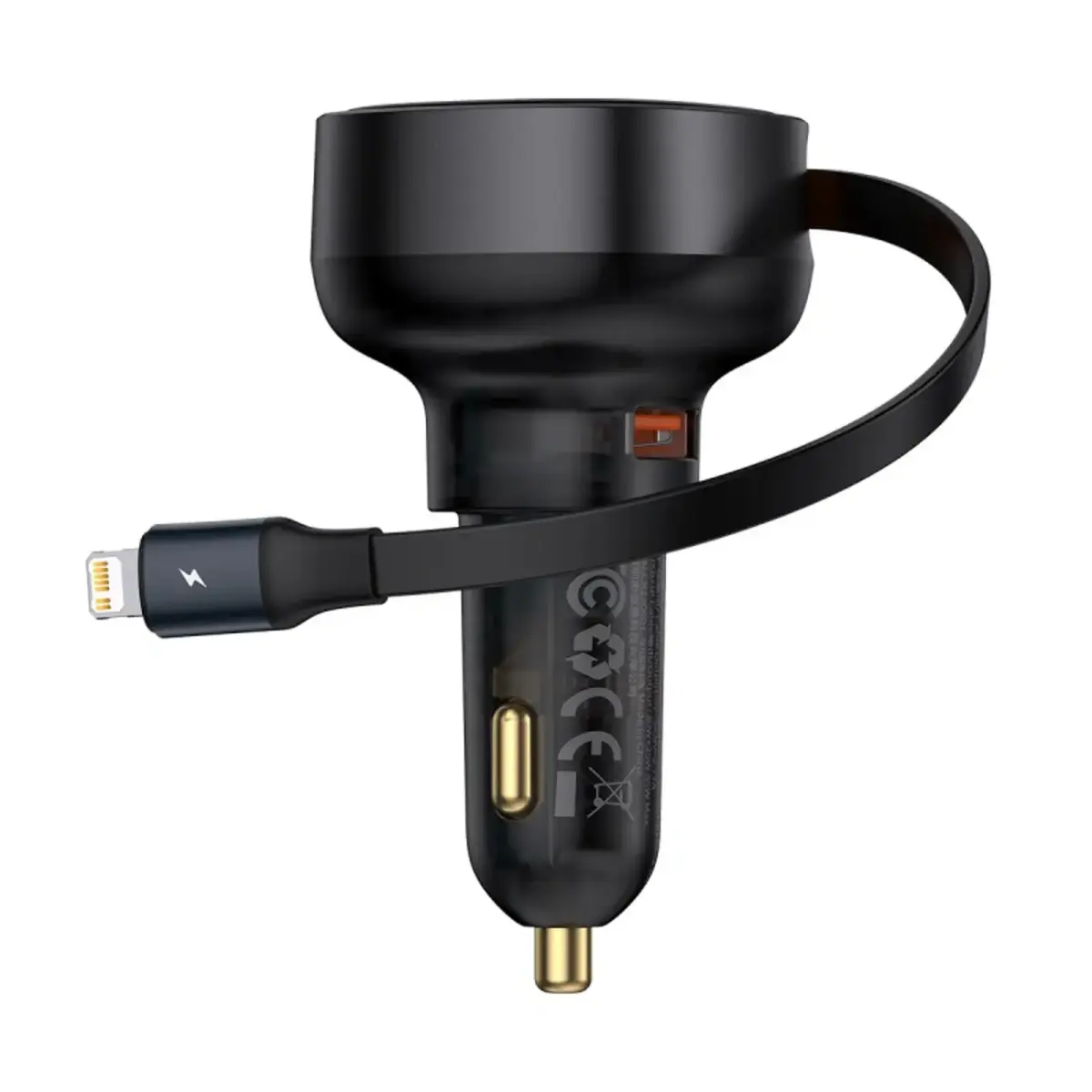 Baseus Enjoyment Pro auto lādētājs | 55W | USB-A, Lightning | ar iebūvētu izvelkamu Lightning vadu | melns
