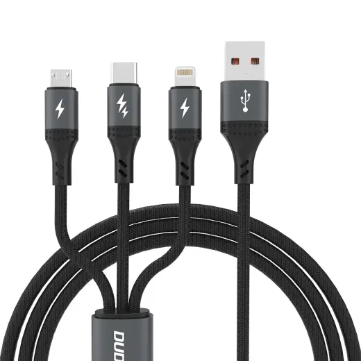 Dudao L3E 3-in-1 data transfer and charging cable | USB-A to Micro USB, USB-C, Lightning | 60W | 1.2m | black