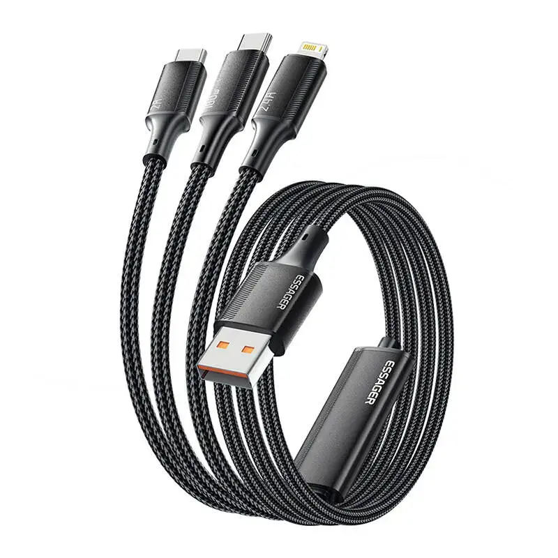 USB-A 3in1 cable, Essager, EXCMTL-JJ01-P, USB-C|Lightning|Micro, 100W, 1.2m (black)