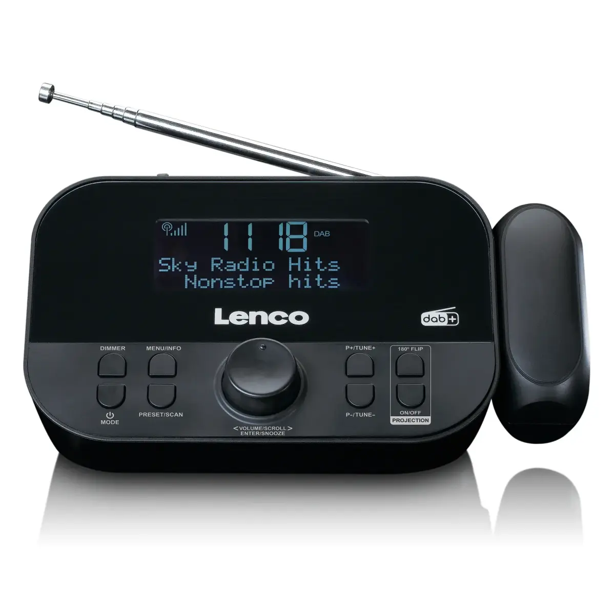 Lenco radio pulkstenis ar projekciju, melns
