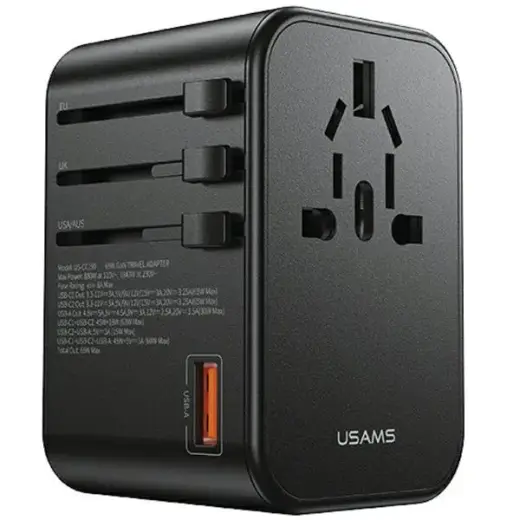 USAMS US-CC199 tīkla lādētājs | 65W | USB-A, USB-C | melns