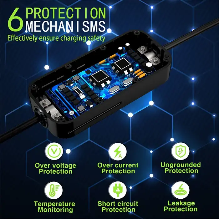 Qoltec Mobile charger for EV 2-in-1 Type2 | 3.5kW | 230V | SCHUKO 16A | LCD | Portable | Wallbox | 5m