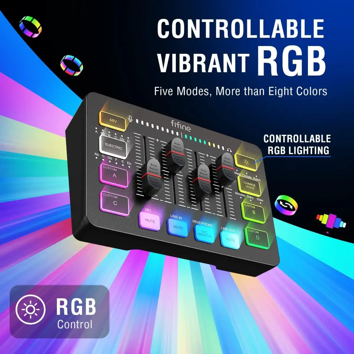 Fifine SC3 audio mikseris RGB | Straumēšana | XLR | 48V | Vokāls melns