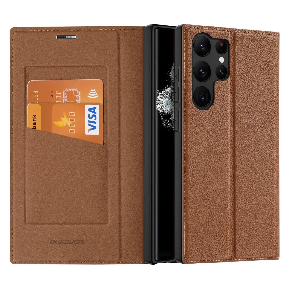 Dux Ducis Skin X2 case Samsung Galaxy S23 Ultra flip case wallet stand brown