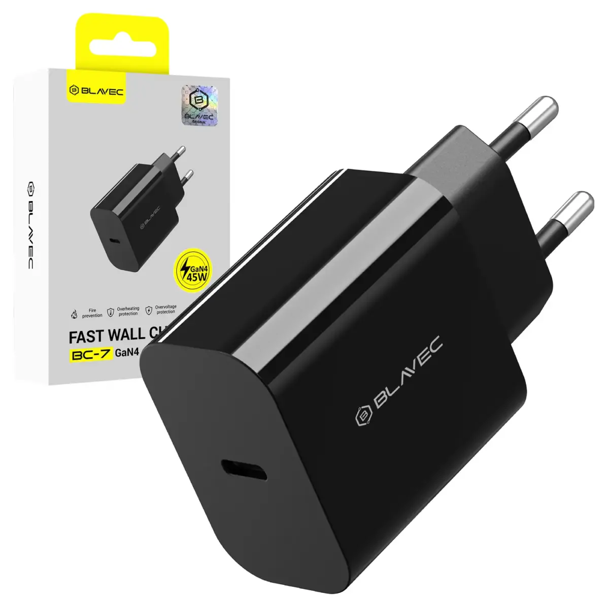Blavec BC-7 tīkla lādētājs | 45W | PD, QC, GaN | USB-C | melns