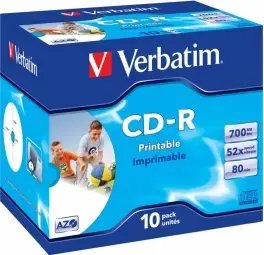 Matricas CD-R AZO Vebratim 700MB 52x Printable Jewel Cased 10 Pack