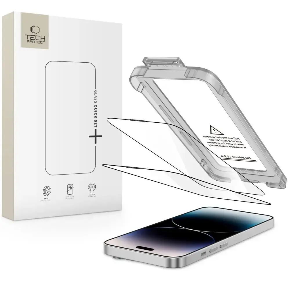 SZKŁO HARTOWANE TECH-PROTECT QUICK SET+ 2-PACK IPHONE 14 PRO BLACK