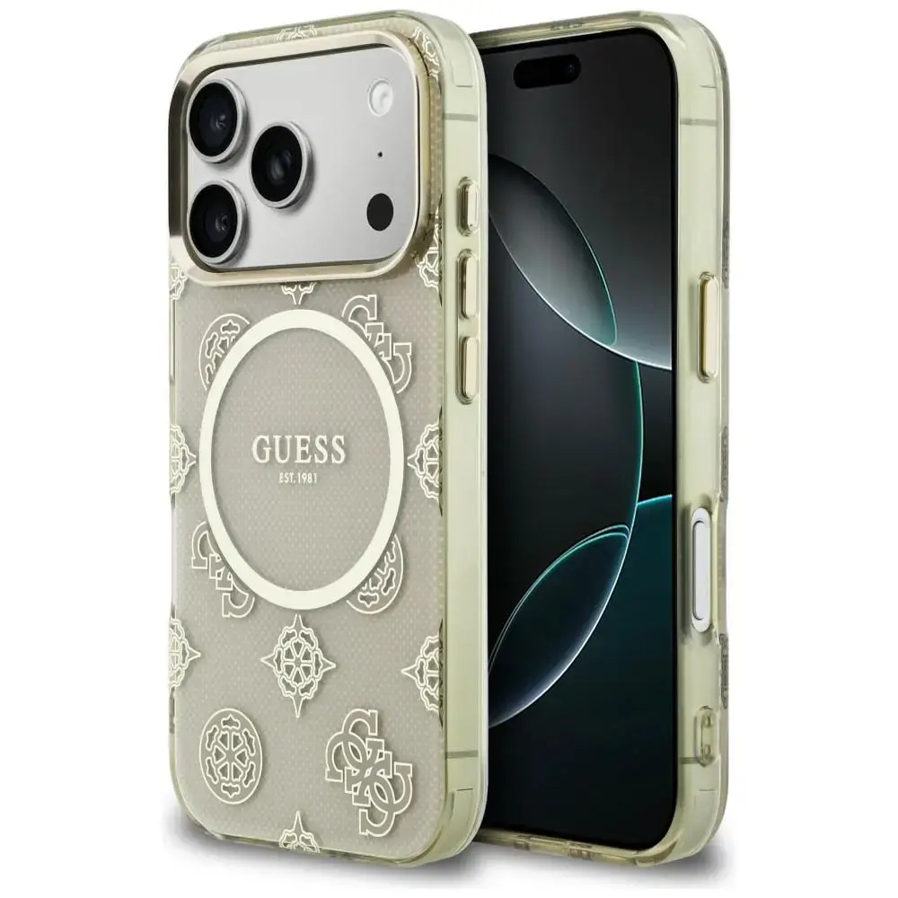 Guess IML Peony Dot maciņš ar MagSafe atbalstu telefonam iPhone 17 Pro bēšs