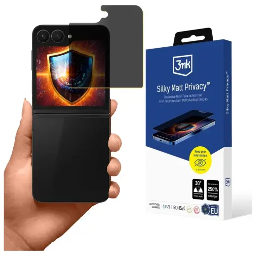 3MK Silky Matt Privacy apsauginė plėvelė telefonui Samsung Galaxy Z Flip 6 (F741) | Z Flip 7 FE (F761) (privatumo efektas)