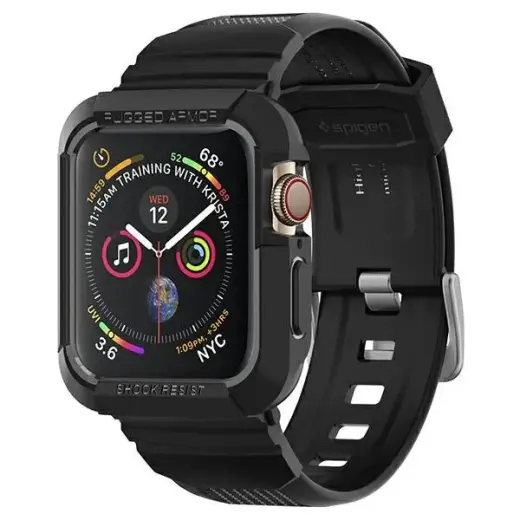Spigen Rugged Armor Pro išmaniojo laikrodžio dirželis Apple Watch Series 4/5/6/SE (44 mm) | plastikas | juodas
