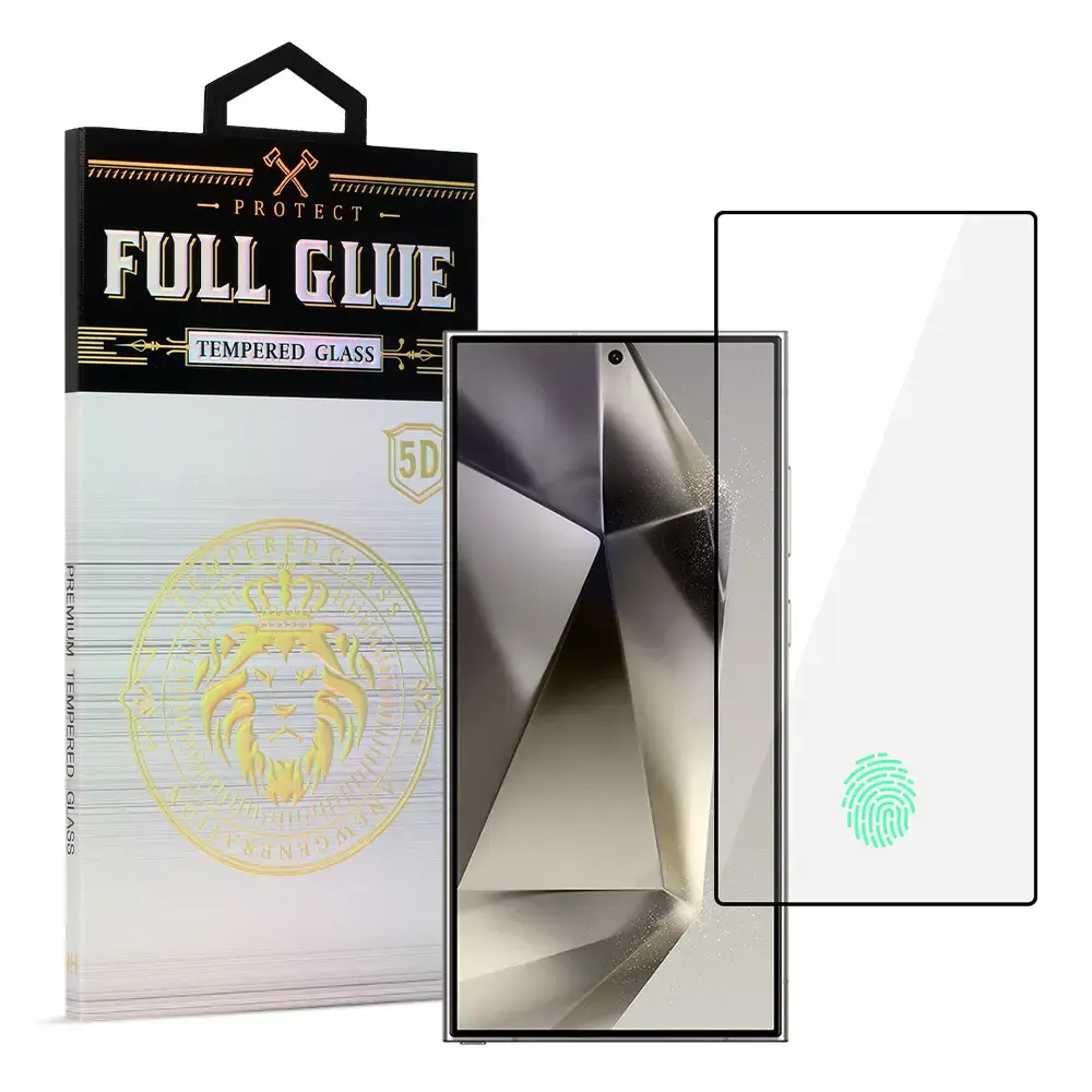 HARD Full Glue 5D aizsargstikls telefona ekrānam Galaxy S24 Ultra (saderīgs ar pirksta nospieduma sensoru)