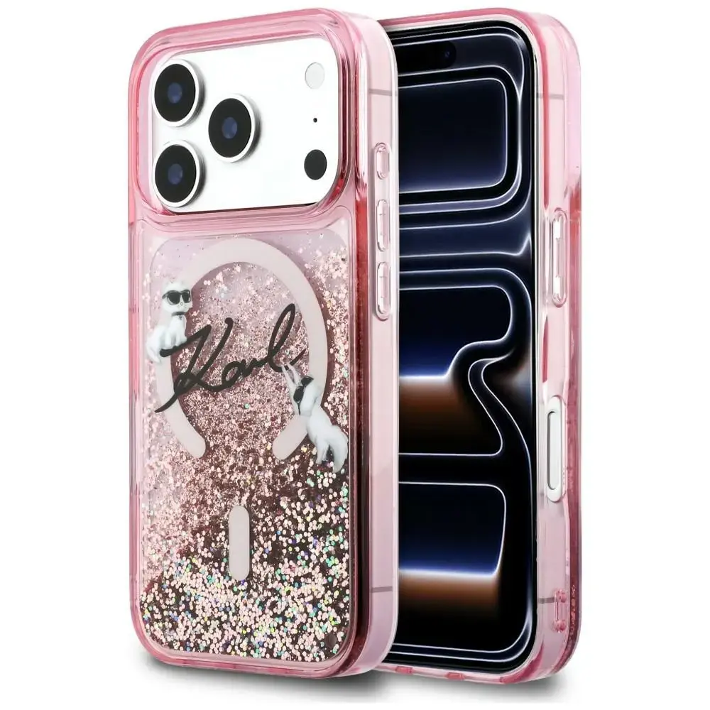 Case Karl Lagerfeld Liquid Glitter Karl  Script Logo MagSafe for iPhone 17 Pro Max pink